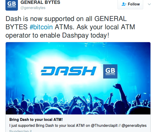 Bitcoin automaty General Bytes podporujú Dash