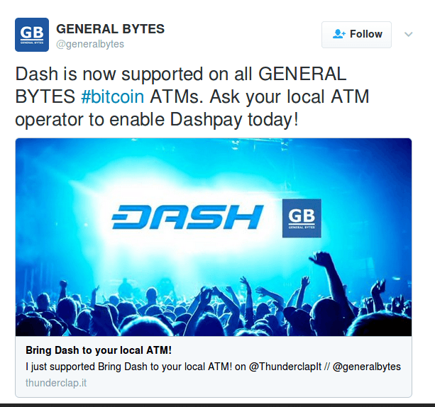 Bitcoin automaty General Bytes podporujú Dash